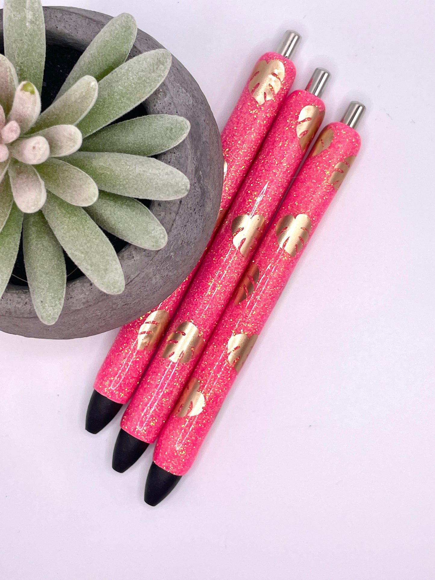 Golden Monstera Glitter Pen
