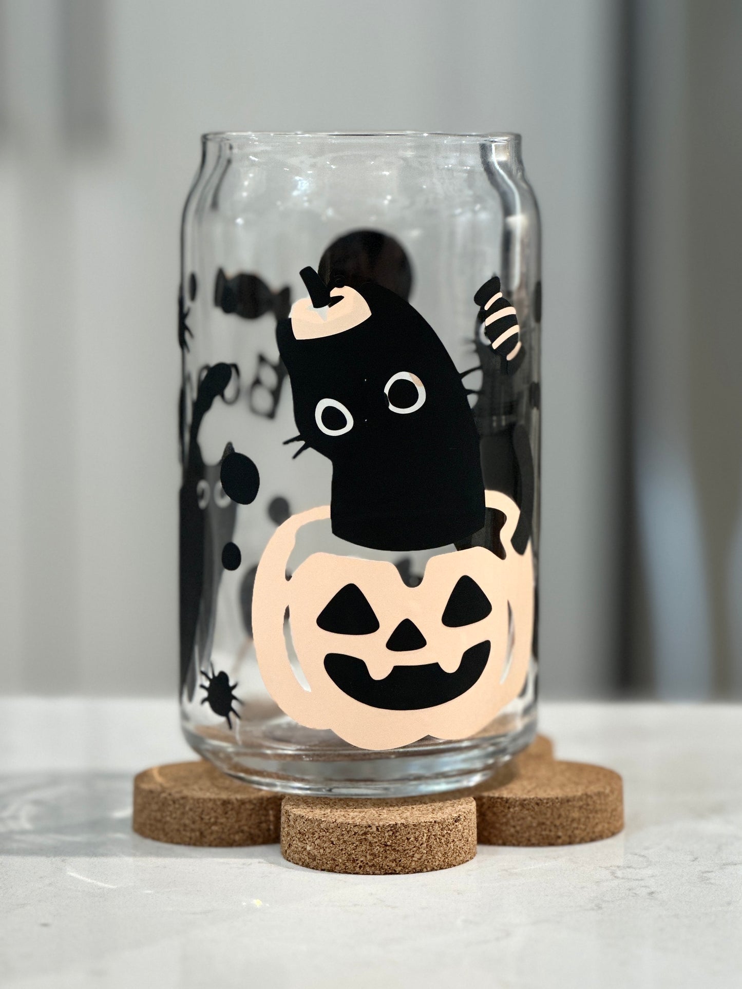 16oz Libbey Glass - Kitty Cats and Pumpkins