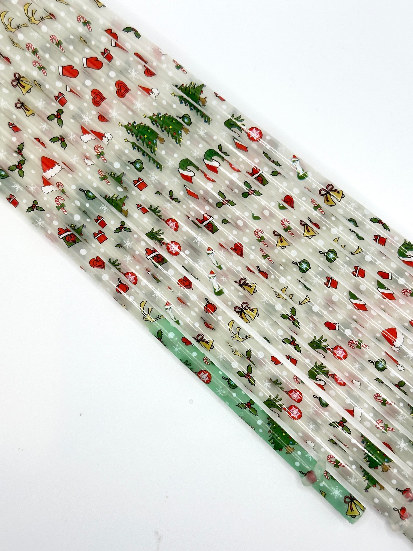 10" Christmas Reusable Plastic Straws (Colour Changing Clear to Green)