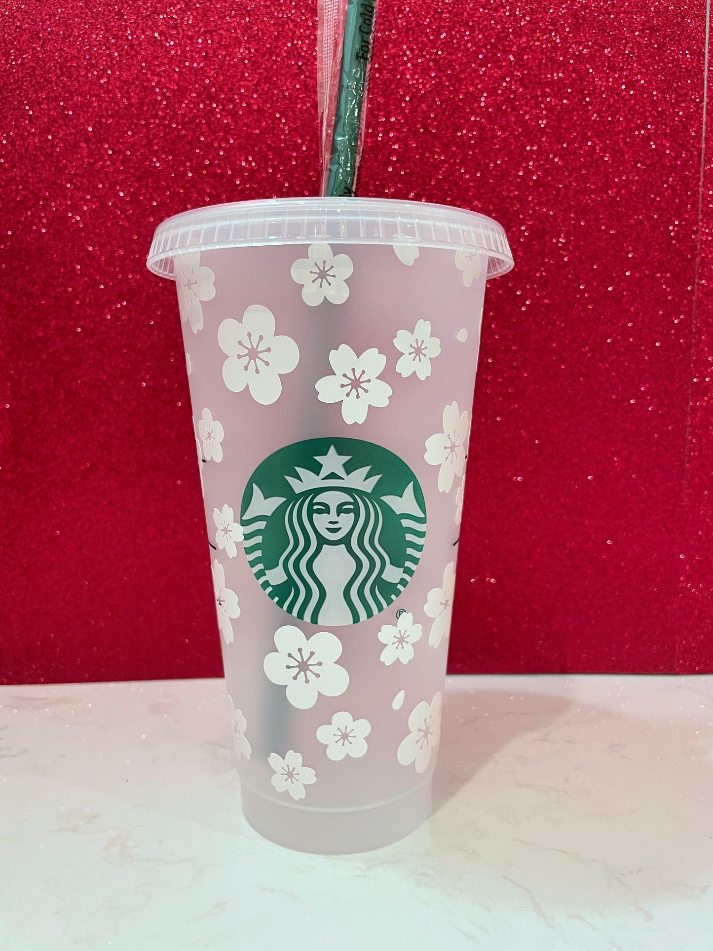 24oz Cold Cup Cherry Blossoms - Colour Changing Vinyl (Purple)