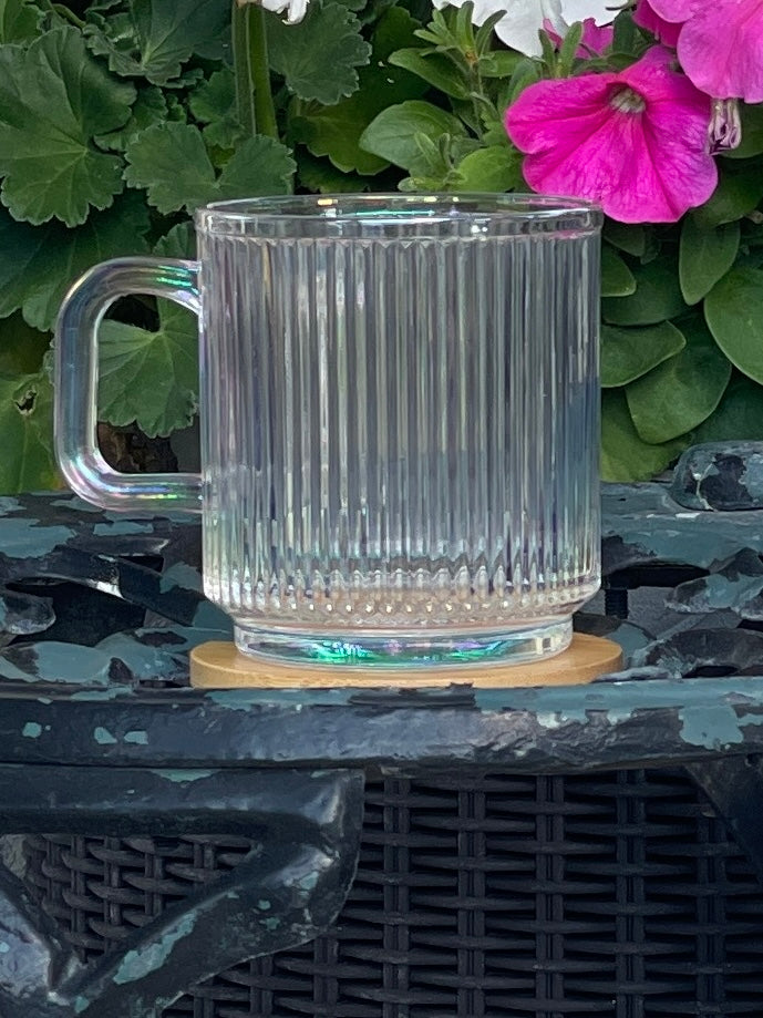Iridescent Glass Coffee Cup with Bamboo Lid
