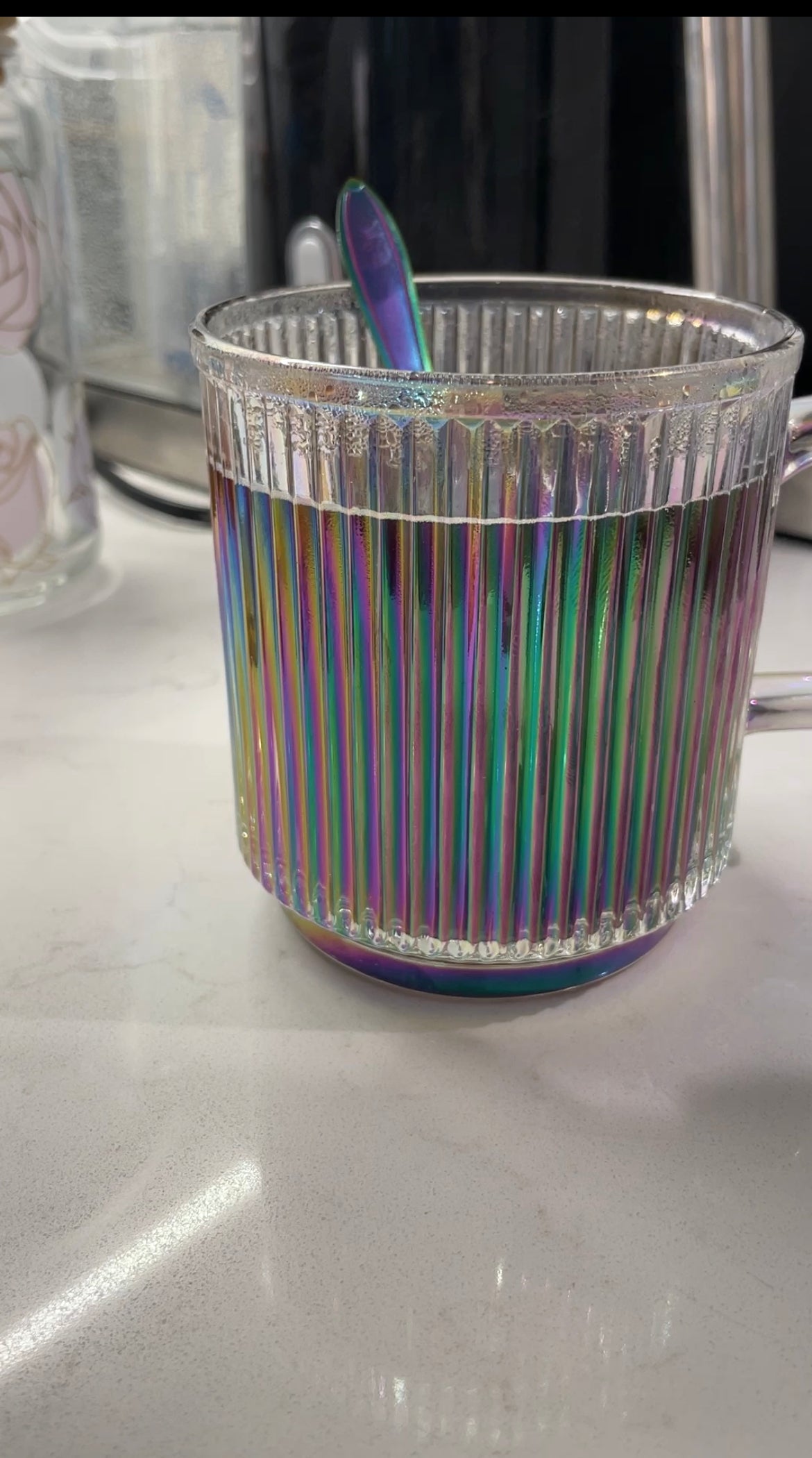 Iridescent Glass Coffee Cup with Bamboo Lid