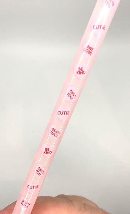 10" Pink Candy Hearts Reusable Plastic Straws (Color Changing) - Print Paper and Co