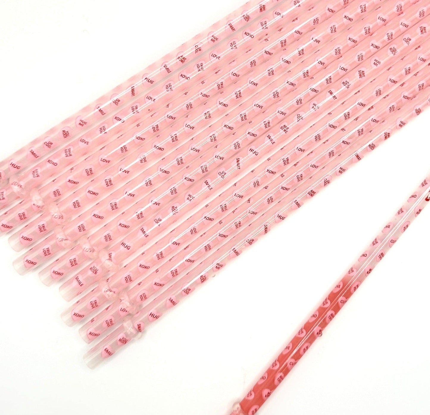 10" Pink Candy Hearts Reusable Plastic Straws (Color Changing) - Print Paper and Co