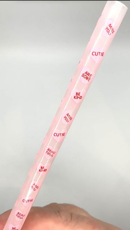 10" Pink Candy Hearts Reusable Plastic Straws (Color Changing) - Print Paper and Co