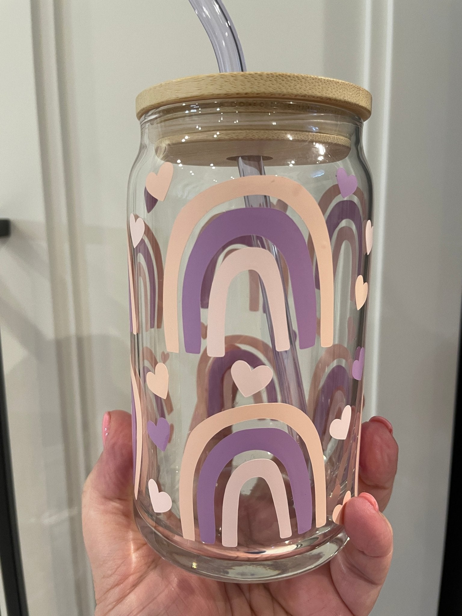 16oz Boho Rainbows Glass Can - Print Paper and Co