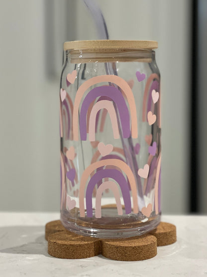 16oz Boho Rainbows Glass Can - Print Paper and Co