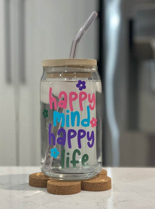 16oz Can Glass - Happy Mind Happy Life (colour changing) - Print Paper and Co