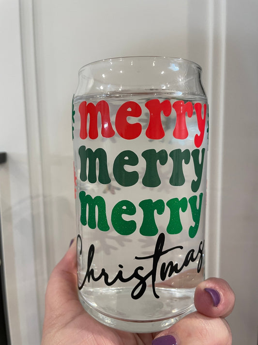 16oz Can Glass - Merry Merry Merry Christmas(Colour Changing) - Print Paper and Co