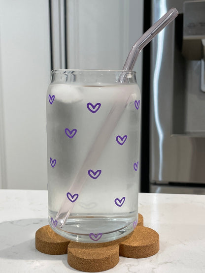 16oz Can Glass - Purple Tiny Hearts Cold Colour Changing Vinyl - Print Paper and Co