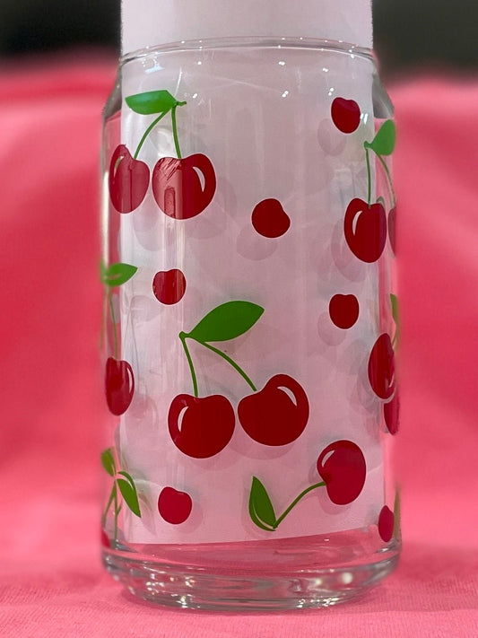 16oz Cherries Glass Can - Print Paper and Co