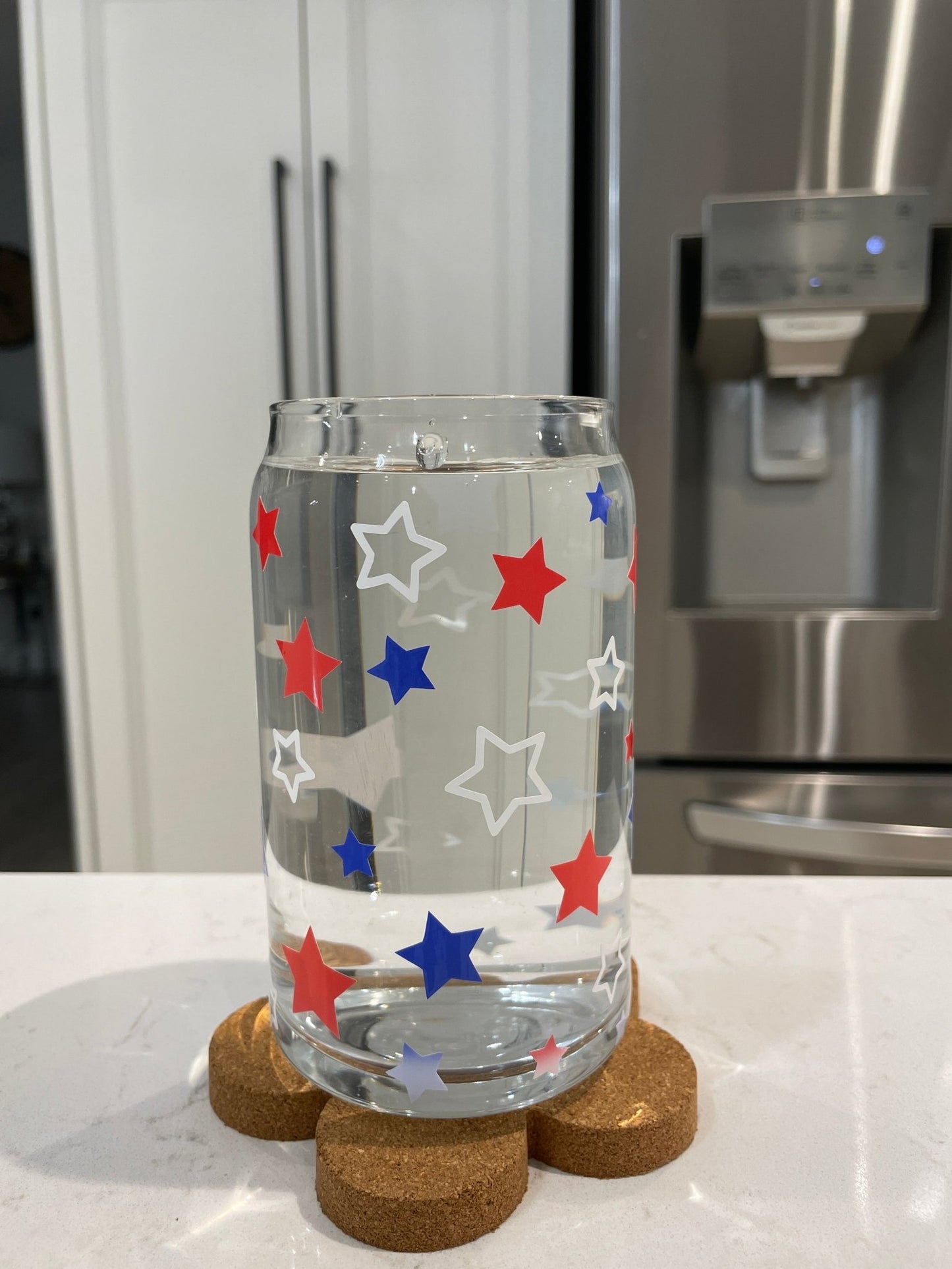 16oz Colour Changing Red White and Blue Stars Glass Can - Print Paper and Co