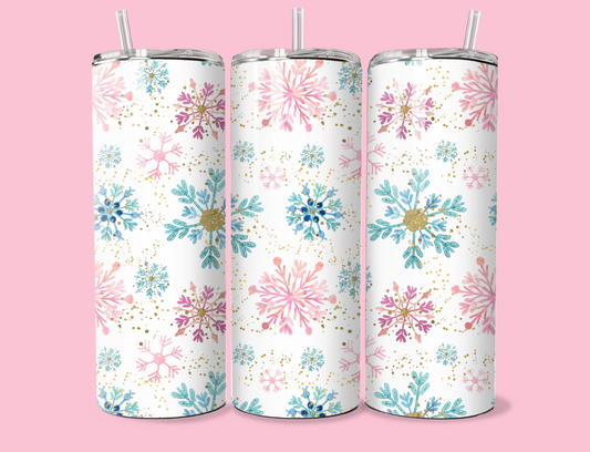 20oz Pink and Blue Snowflake Tumbler