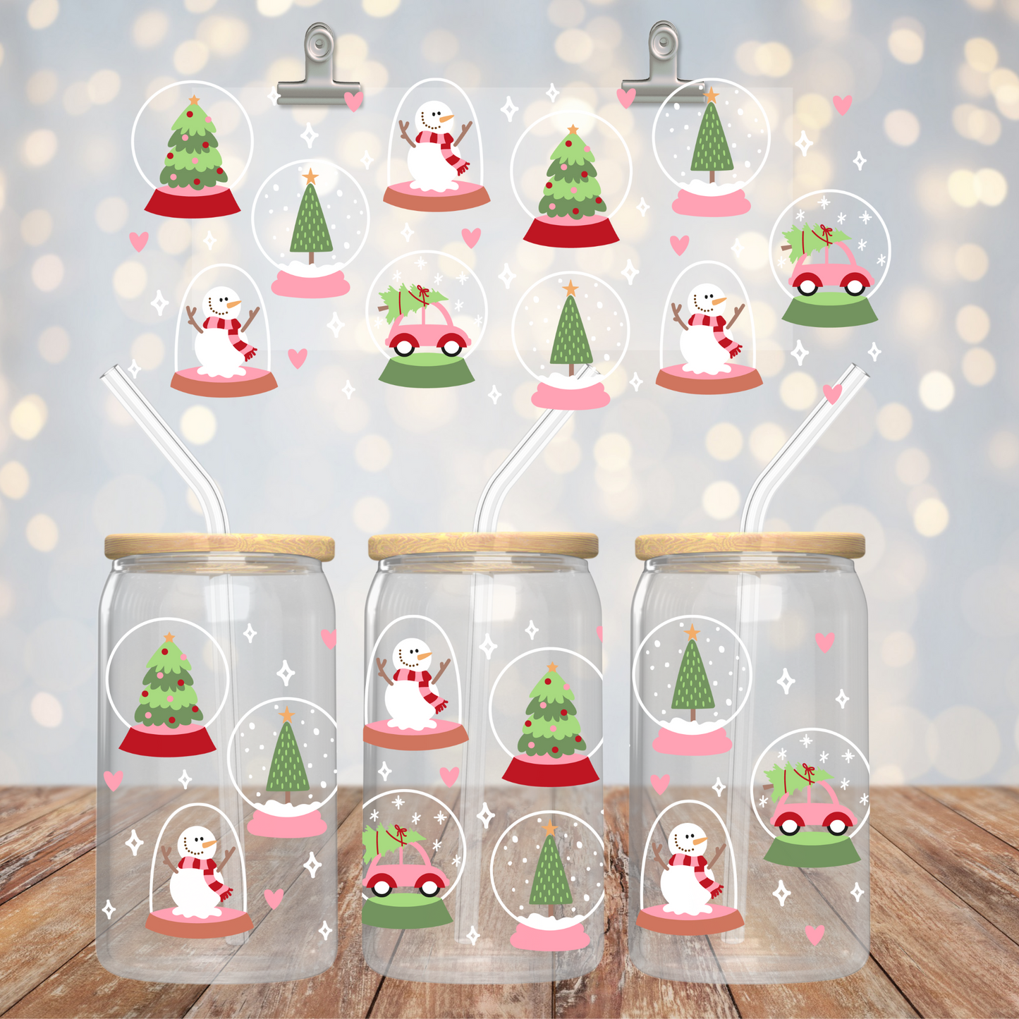 16oz Can Glass - Christmas Snowglobes