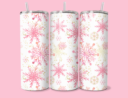 20oz Pink and Gold Snowflake Tumbler