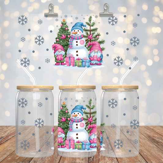 16oz Can Glass - Christmas Snowman and Gnome