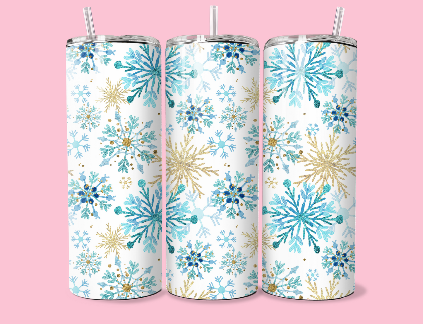 20oz Blue and Gold Snowflake Tumbler