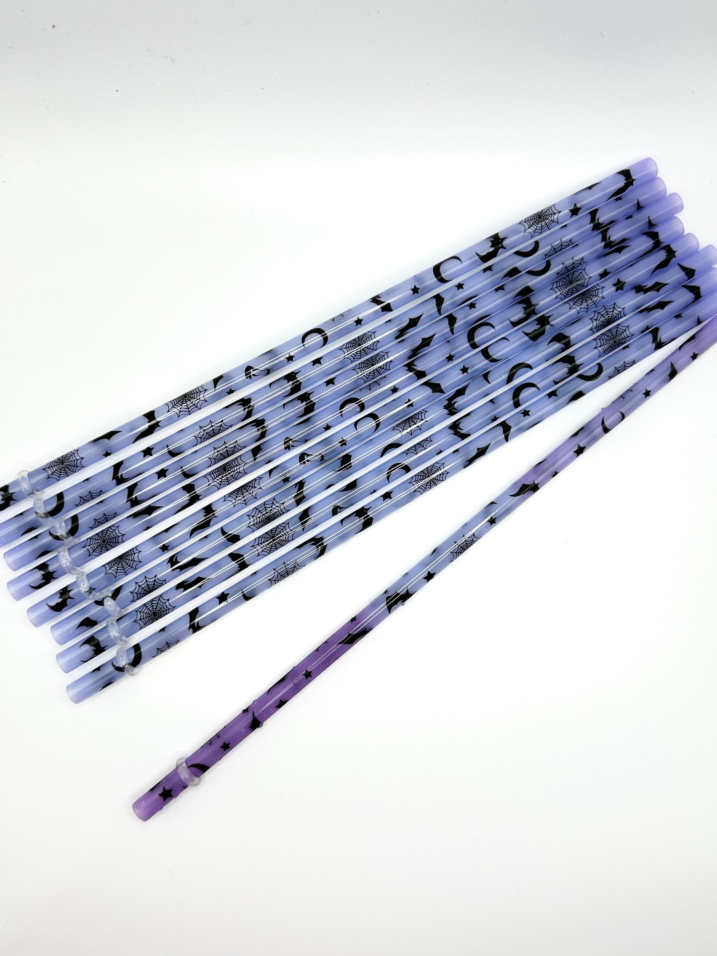 10" Halloween Bats Reusable Plastic Straws (Color Changing Blue to Purple)