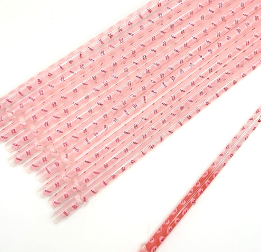 10" Pink Candy Hearts Reusable Plastic Straws (Color Changing)