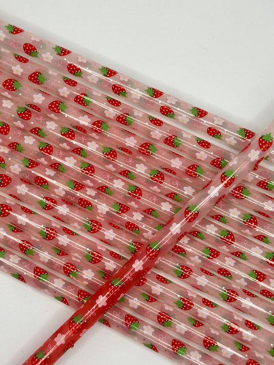 12" Strawberry Coquette Reusable Plastic Straws (Colour Changing)