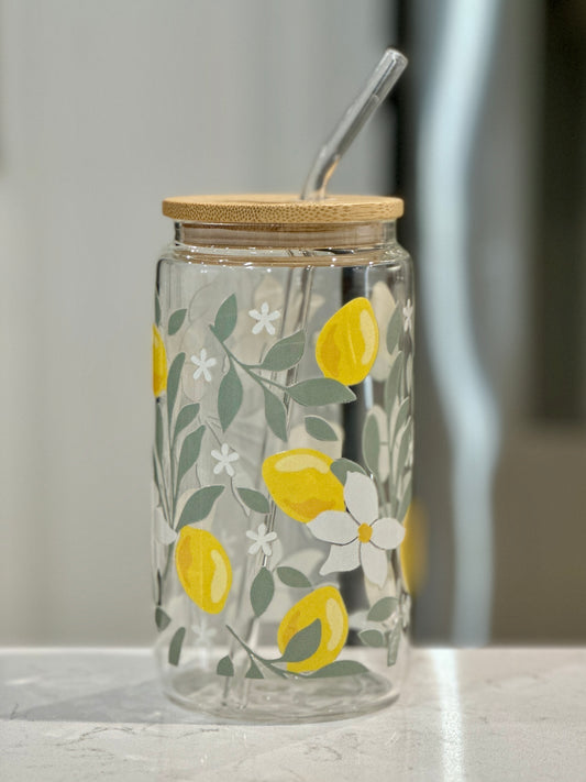 16oz Lemon Blooms UVDTF Glass Can