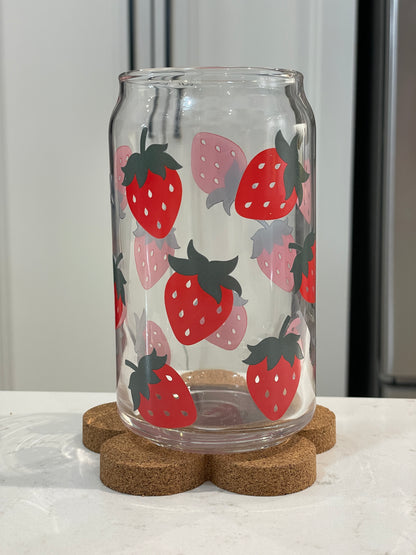 16oz Dishwasher Safe Strawberries Libbey Can Glass