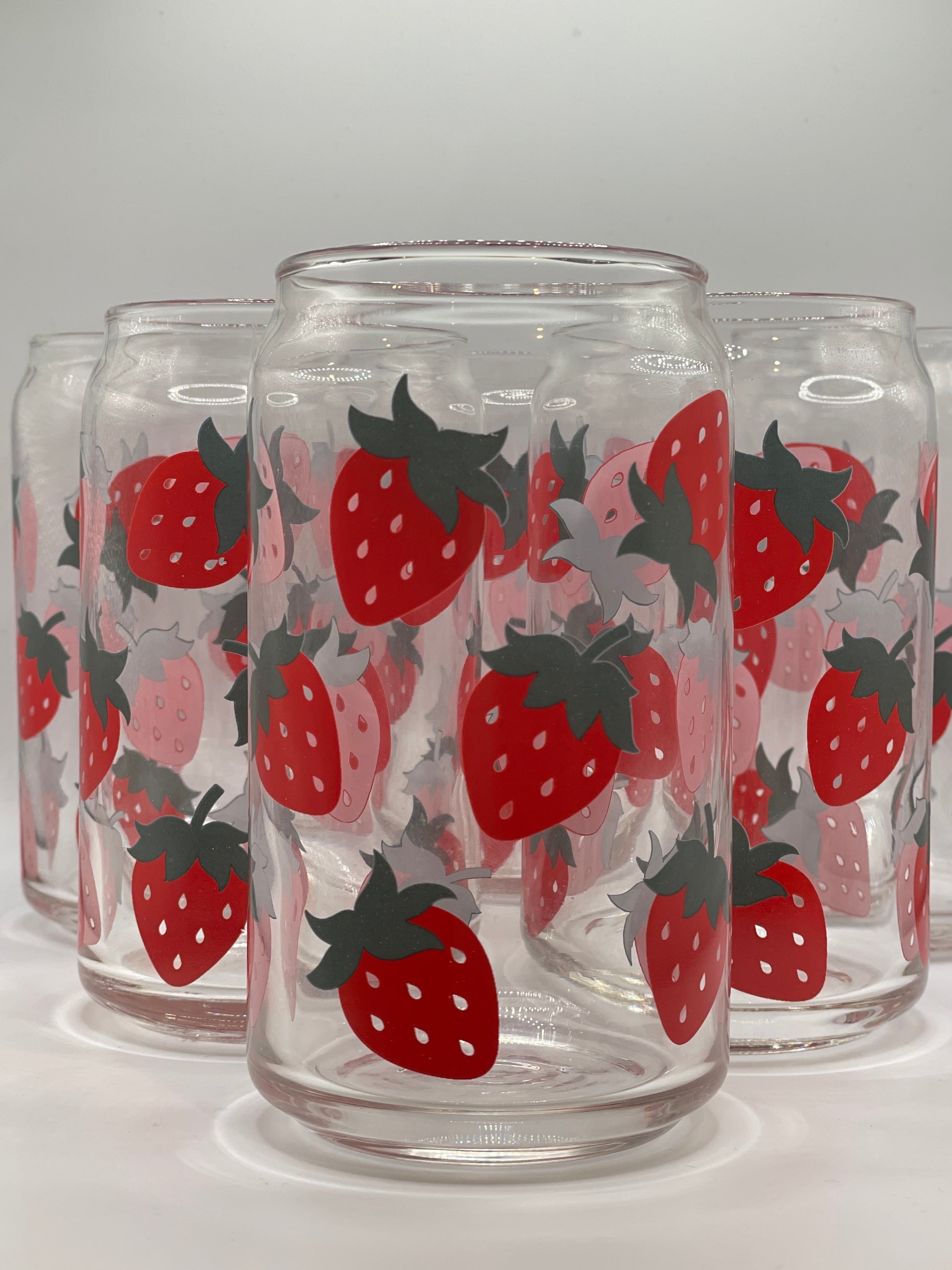 Two Hand Painted Strawberry Mason Jar Style Drinking Glasses with Handles  Top shelf dishwasher safe
