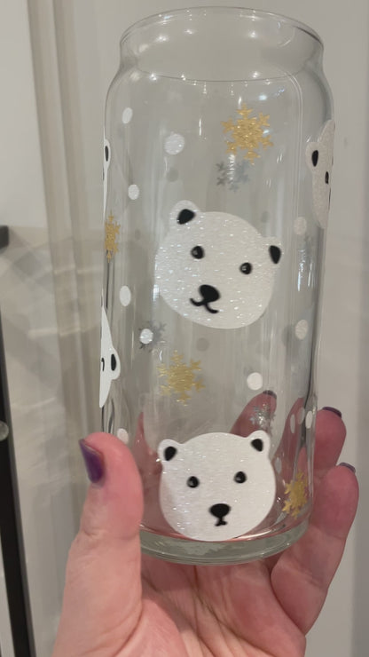 20oz Libbey Glass - Sparkling Bears and Golden Snowflakes