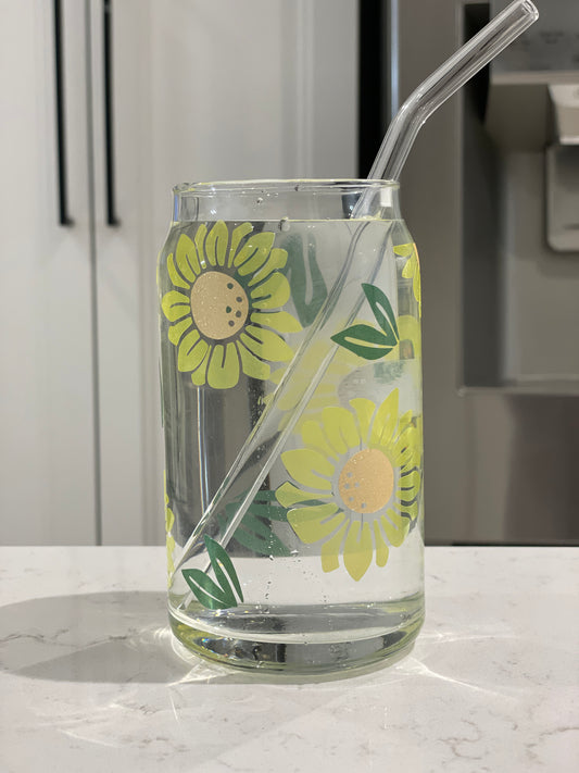 16oz Colour Changing Sunflowers Can Glass
