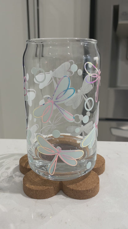 16oz Can Glass - Colour Changing Dragonflies