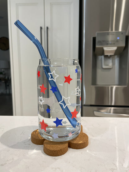 16oz Libbey Glass - Colour Changing Red White and Blue Stars