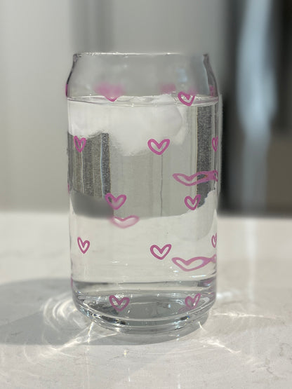 16oz Tiny Pink Hearts (colour changing) can glass