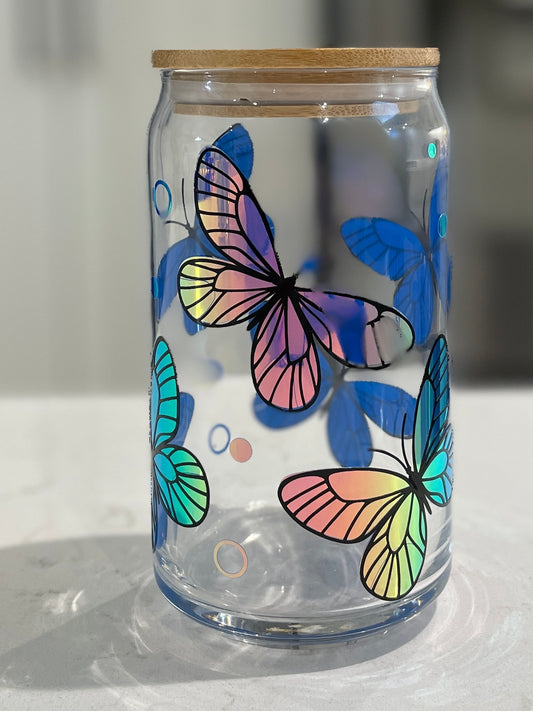 16oz Holographic Butterfly Kisses Can Glass