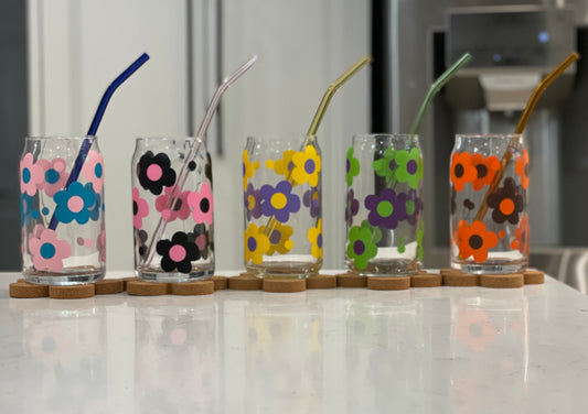 Discontinued - 16oz Libbey Glass - 70's Vibe Floral (Only 3 colours available)