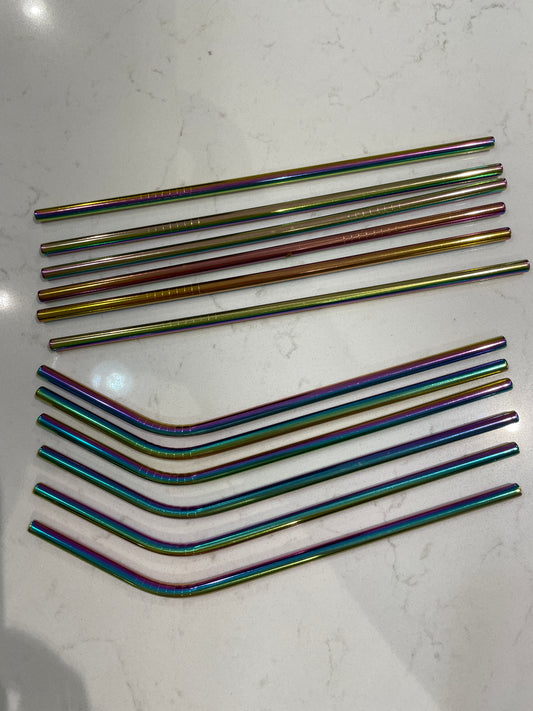 Rainbow Coloured Stainless Steel Metal Straws for 16oz Beer Can Glass