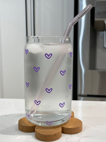 16oz Can Glass - Purple Tiny Hearts Cold Colour Changing Vinyl