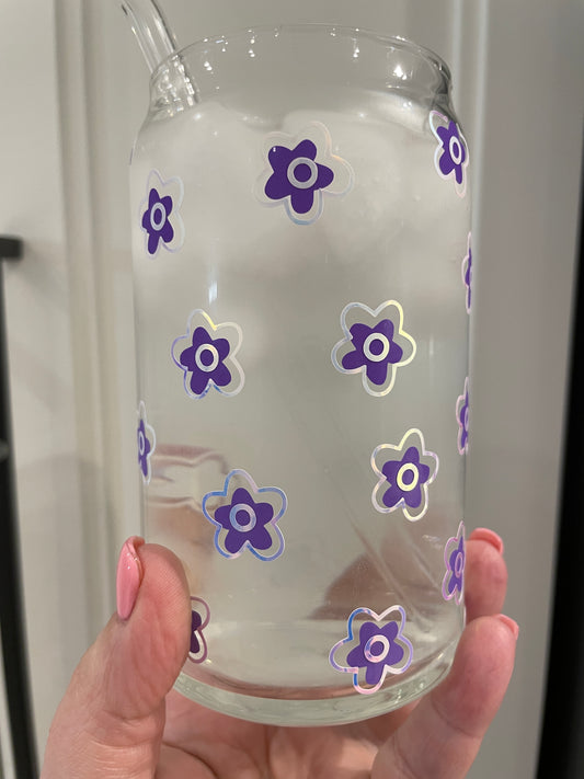 16oz Libbey Glass - Cold Colour Changing Tiny Flowers