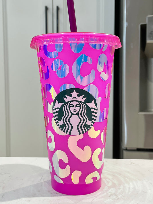 Discontinued Limited Edition!! 24oz UV Changing Cold Cup - Leopard Print (Purple Only)