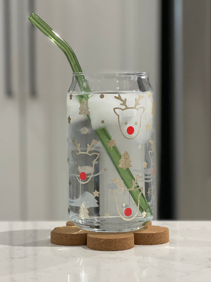 16oz Libbey Can Glass - Red Nose Reindeer (Colour Changing)