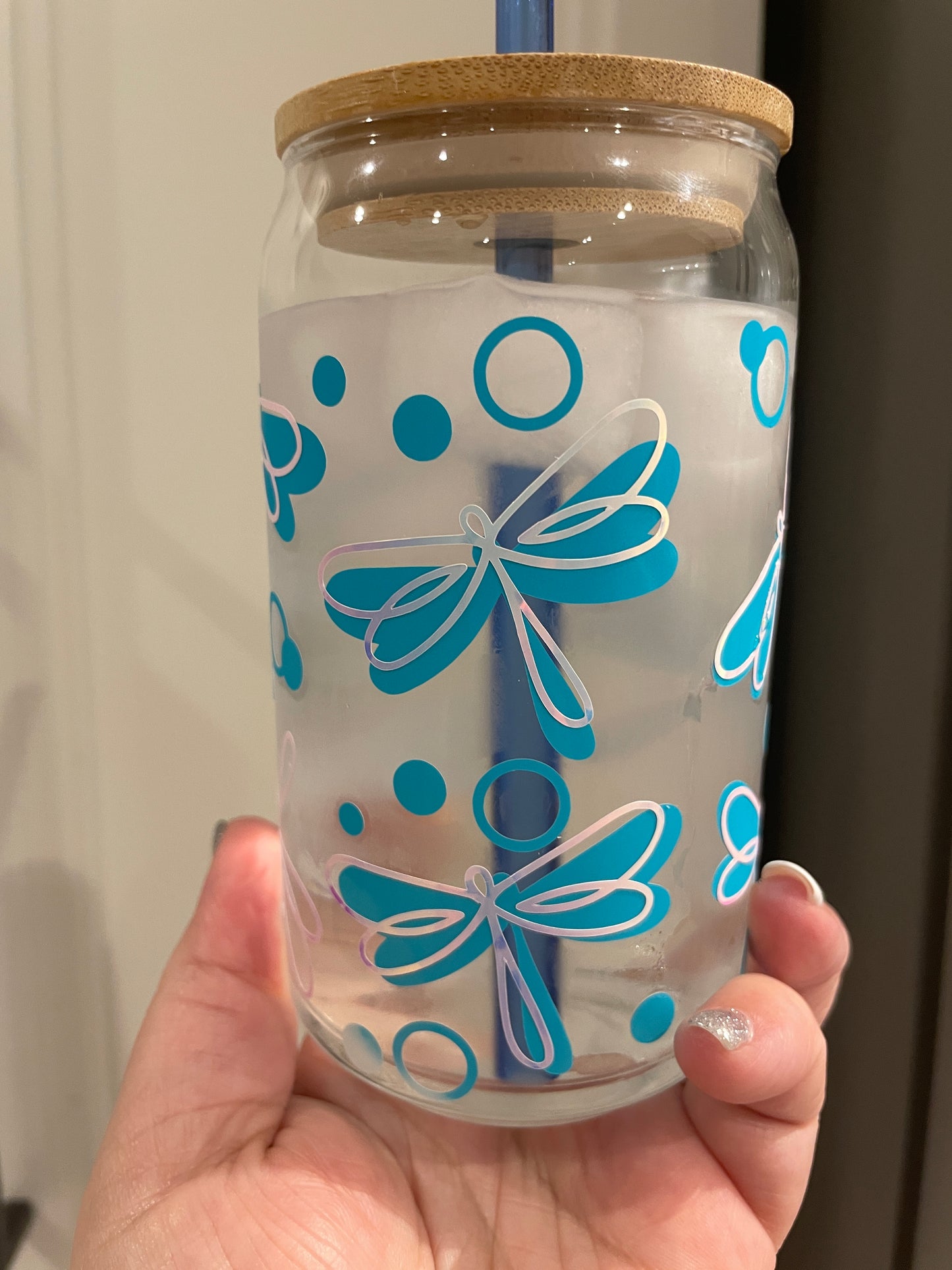 16oz Can Glass - Colour Changing Dragonflies