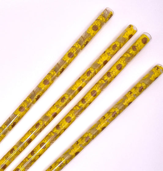 11" Sunflowers Reusable Plastic Straws