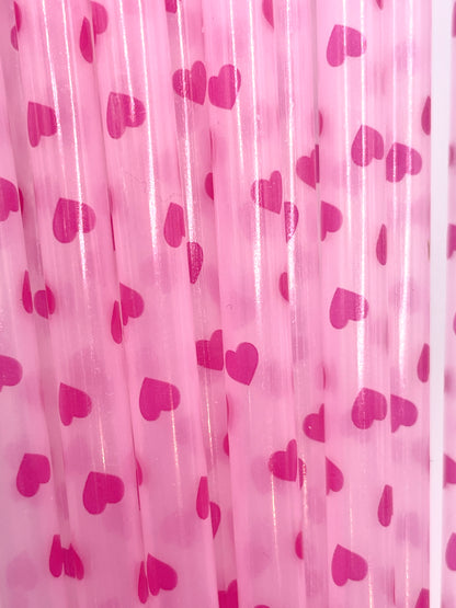 9" Pink Hearts Reusable Plastic Straws (Color Changing)