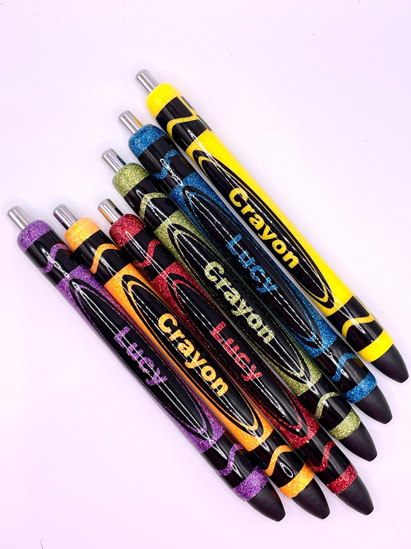 Rainbow Crayon Glitter Pens Bundle (6 Pens)