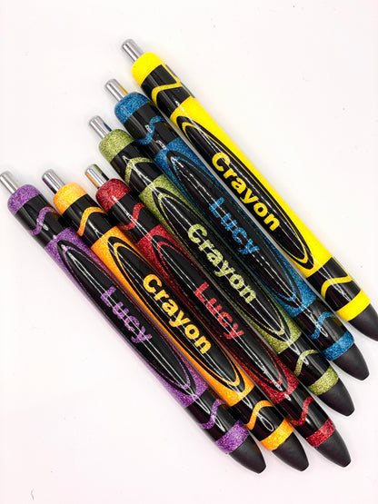 Rainbow Crayon Glitter Pens Bundle (6 Pens)