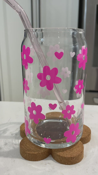 16oz Libbey Glass - Colour Changing Hearts and Flowers