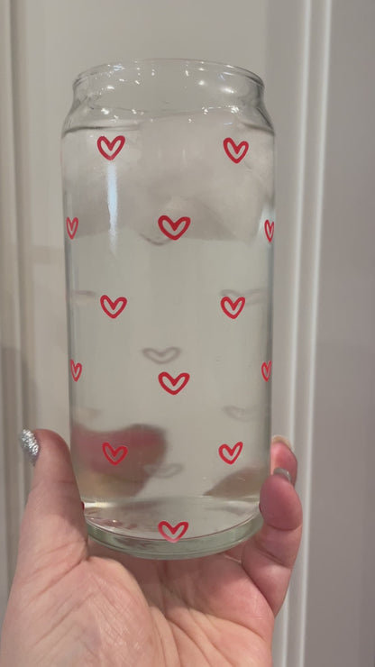 16oz Can Glasses - Tiny Red Hearts Cold Colour Changing Vinyl