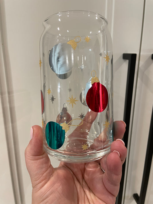 SAMPLE 16oz Libbey Can Glass - Holographic Christmas Balls